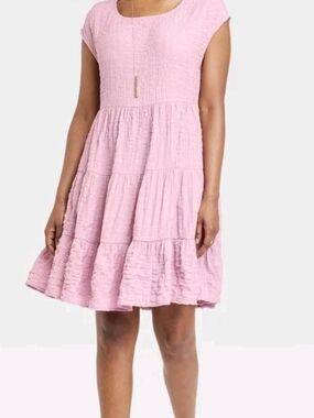 2 Knox Rose Dresses Blush Pink & Mint Green Tiered Short Sleeve Mini Dress